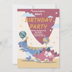 Convite de Aniversário Divertido de Dinossauro Roa