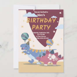 Convite de Aniversário Divertido de Dinossauro Roa