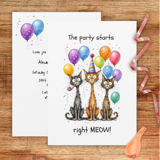 Convite de Aniversário Divertido para Gatos Magros