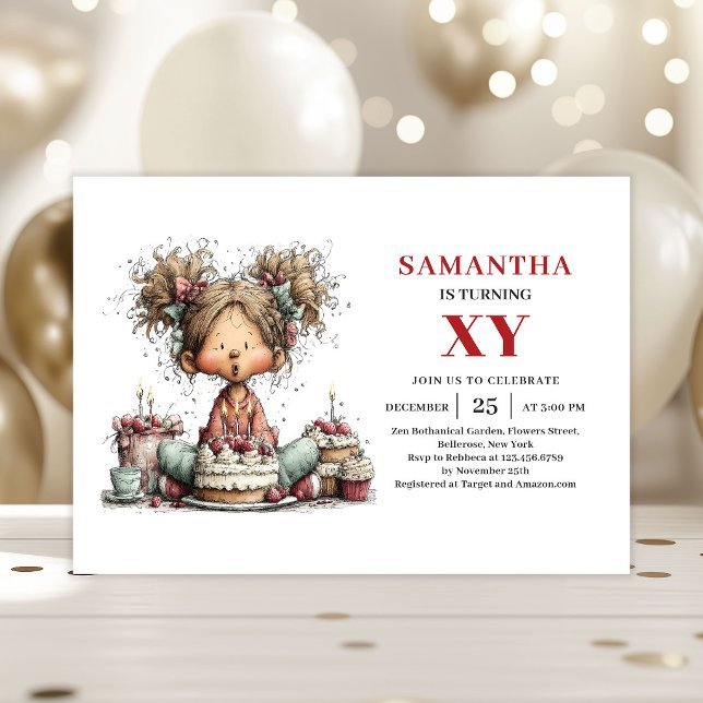 Convite de Aniversário Divertido para uma Pequena  (Quirky Cute Little Girl Funky Birthday Invitation

)
