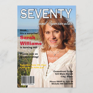 Convite de aniversário do 70 da capa de revista