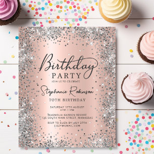 Convite de Aniversário do 70 de Blush do Silver do