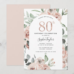 Convite de Aniversário do 80 Rosa-Dourado rosa