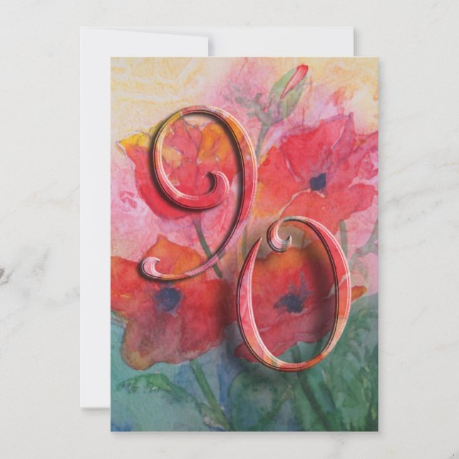 convite de aniversário do 90 - papoilas (Frente)