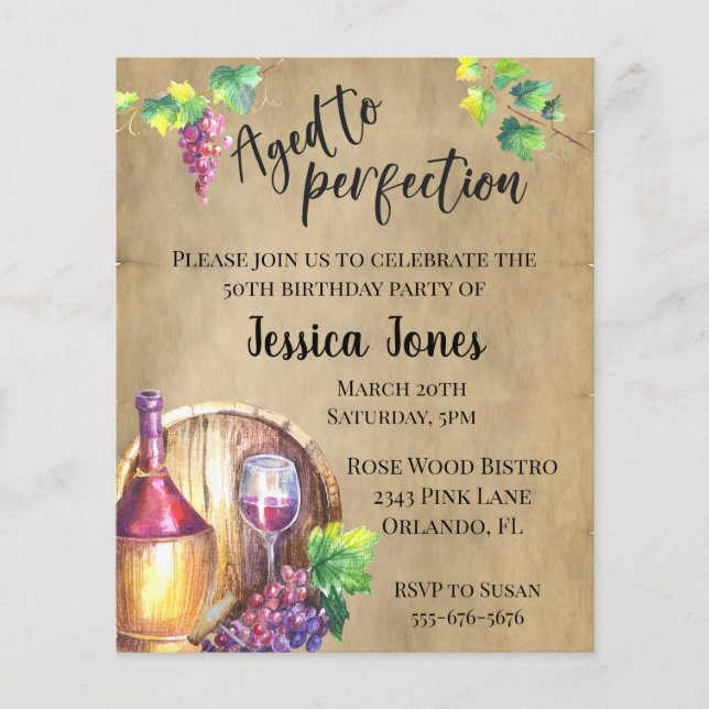 Convite de aniversário do amante de vinho envelhec (Frente)