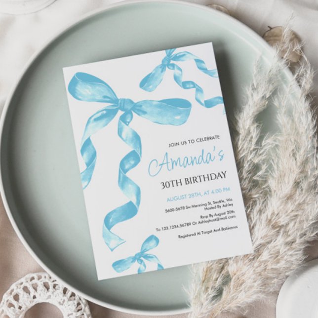 Convite de aniversário do Arco Coquette Azul (Criador carregado)