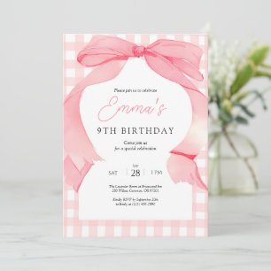 Convite de Aniversário do Arco Gingham Rosa