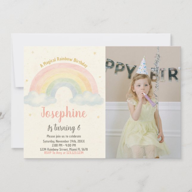 Convite de Aniversário do Arco-Íris Cheio (Frente)