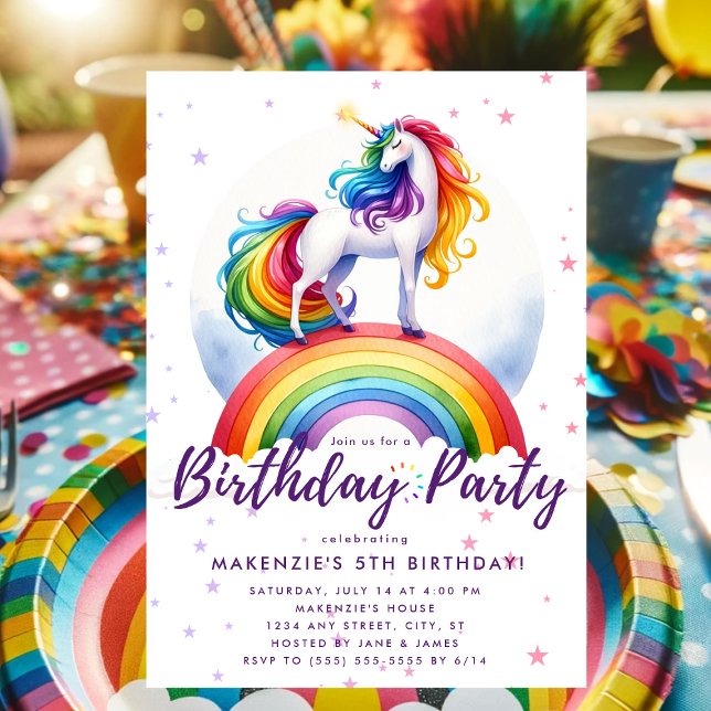 Convite de Aniversário do Arco-Íris Magnético (Magical Rainbow Unicorn Birthday Invitation)