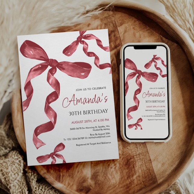 Convite de aniversário do Arco Maroon Coquette (Criador carregado)