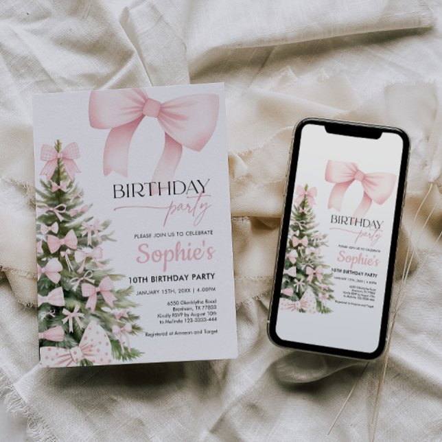 Convite de Aniversário do Arco Rosa de inverno (Criador carregado)