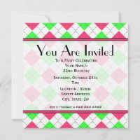 Convite de Aniversário do Argyle Rosa e Verde