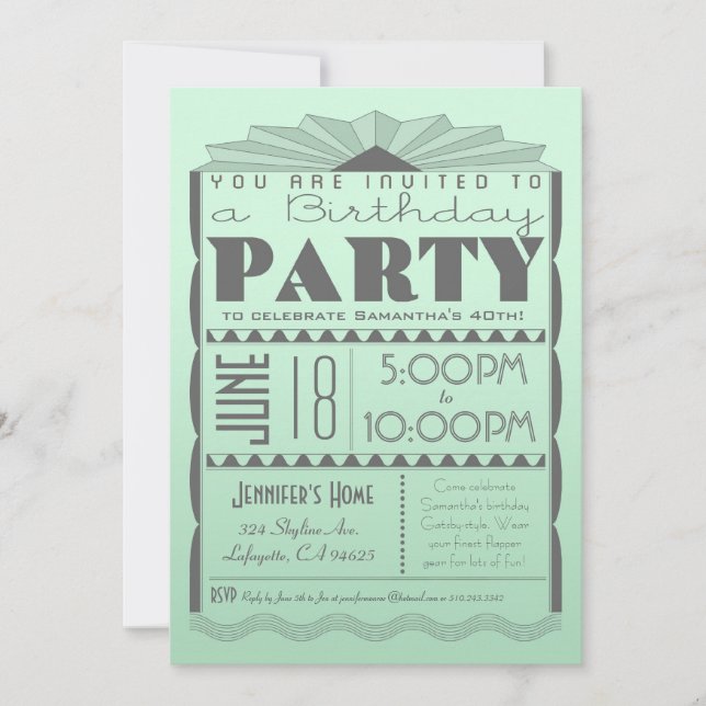 Convite de Aniversário do Art Deco - Casa Gatsby (Frente)