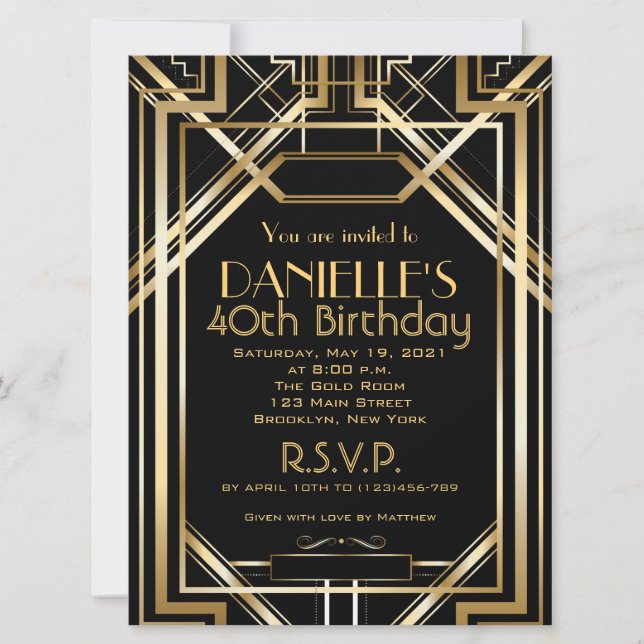 Convite De Aniversário Do Art Deco Inspirado No Ex (Frente)