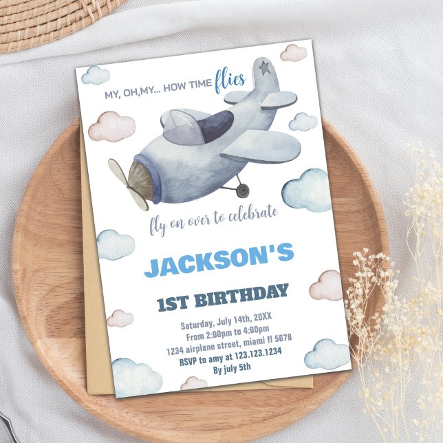 Convite de Aniversário do Avião Azul cinza (Gray Blue Airplane Birthday Invitations)