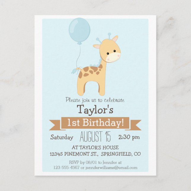 Convite de aniversário do Baby Giraffe Kid (Frente)