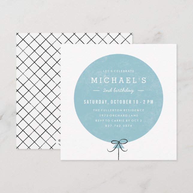 Convite de aniversário do balão - Céu (Frente/Verso)