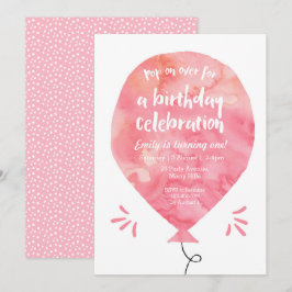 Convite de Aniversário do Balão Cor-de-Rosa Escamu