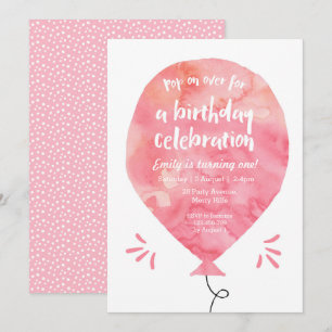 Convite de Aniversário do Balão Cor-de-Rosa Escamu