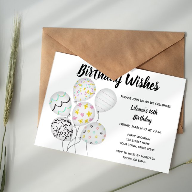 Convite de Aniversário do Balão Elegante (Criador carregado)