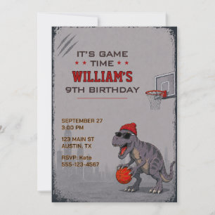 Convite de Aniversário do Basquete T-Rex