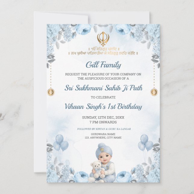 Convite de Aniversário do Bebê Menino para o Sukhm (Frente)