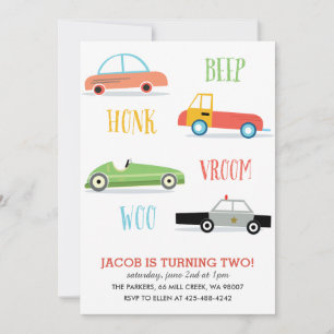 Convite de aniversário do Beep Honk Woo Kid