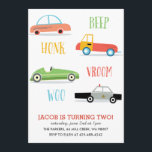 Convite de aniversário do Beep Honk Woo Kid<br><div class="desc">Um convite de aniversário de criança com carro de corrida,  carro de polícia.</div>