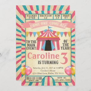Convite de aniversário do bilhete do circo do