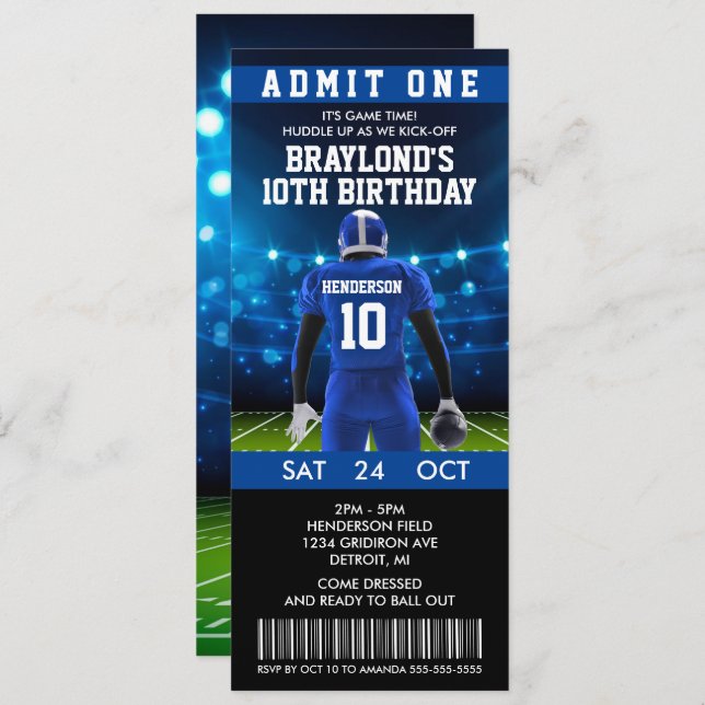 Convite de Aniversário do Blue Football Ticket (Frente/Verso)