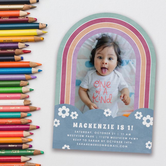 Convite de aniversário do Blue Plum Floral Rainbow (Criador carregado)