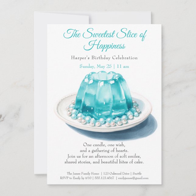 Convite de Aniversário do Bolo de Aquarela Azul El (Frente)