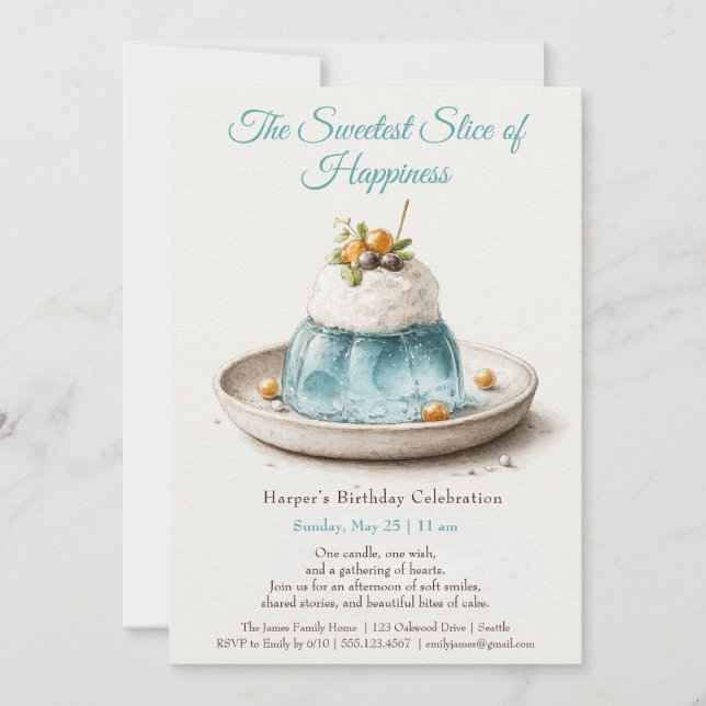 Convite de Aniversário do Bolo de Aquarela Azul El (Frente)