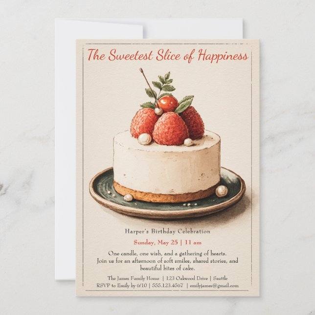 Convite de Aniversário do Bolo de Aquarela Elegant (Frente)