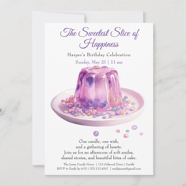 Convite de aniversário do Bolo de Aquarela roxo El (Frente)