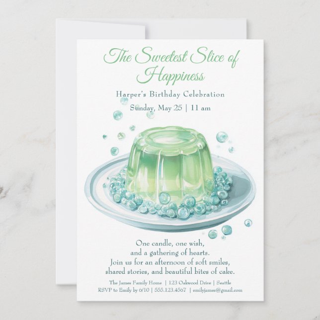 Convite de aniversário do Bolo de Aquarela Verde E (Frente)