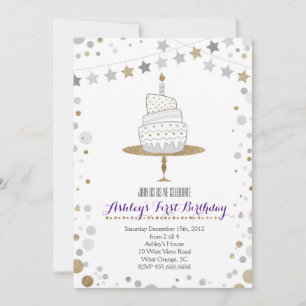 Convite De Aniversário Do Bolo De Glitter Dourado
