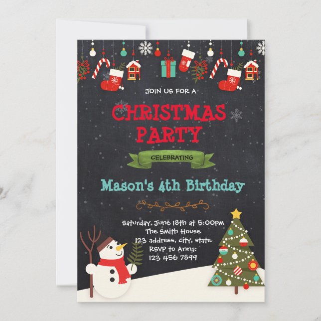 convite de aniversário do boneco de neve de Natal (Frente)