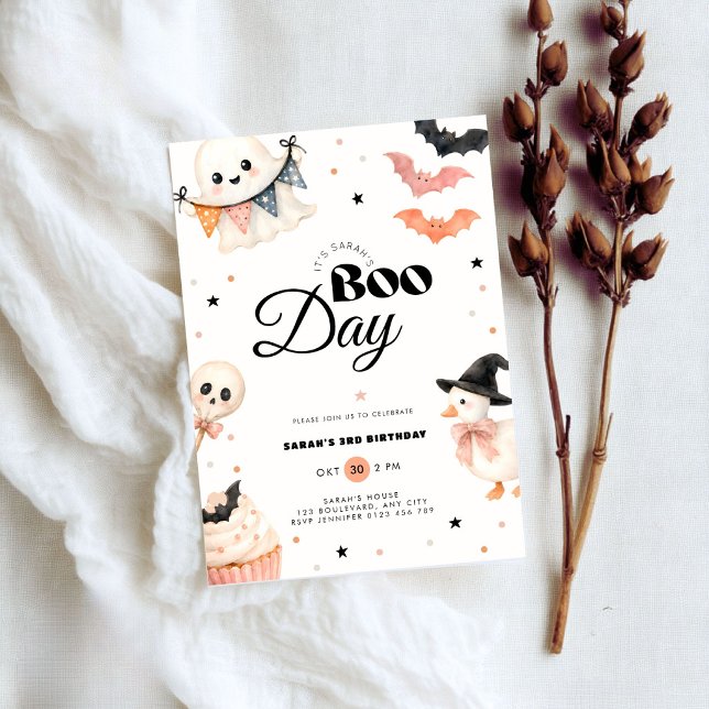 Convite de aniversário do Boo Day no Halloween  (Halloween boo day 3rd birthday invitation for boys and girls)