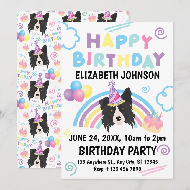 Convite de Aniversário do Border Collie (Criador carregado)