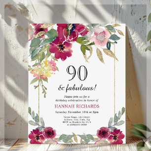 Convite de Aniversário do Burgundy Pink Floral 90