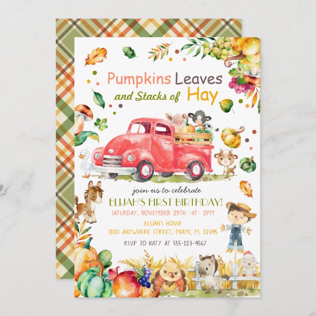 Convite de Aniversário do Caminhão de Abóbora (Frente/Verso)