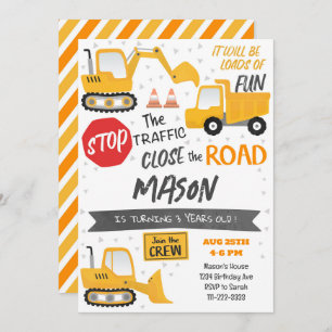 Convite de Aniversário do Caminhão de Construção