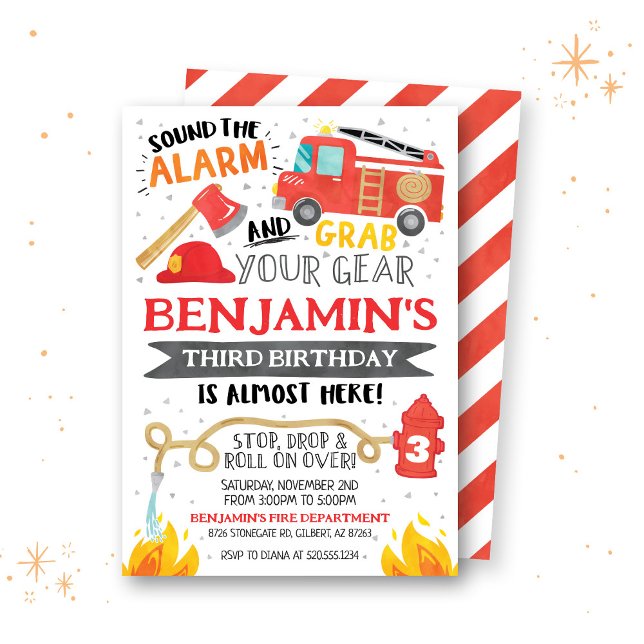 Convite de Aniversário do Caminhão de Fogo (Criador carregado)