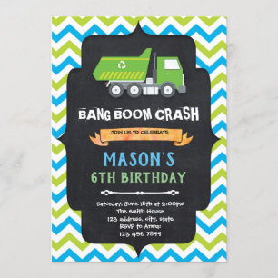 Convite de aniversário do caminhão de lixo