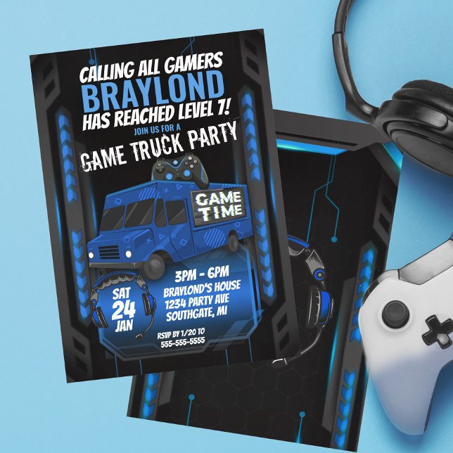 Convite de Aniversário do Caminhão do Jogo Azul (Criador carregado)