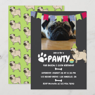 Convite de aniversário do cão Pug