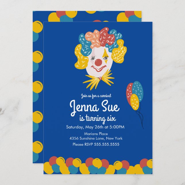 Convite de Aniversário do Carnaval Desenhado à Mão (Frente/Verso)