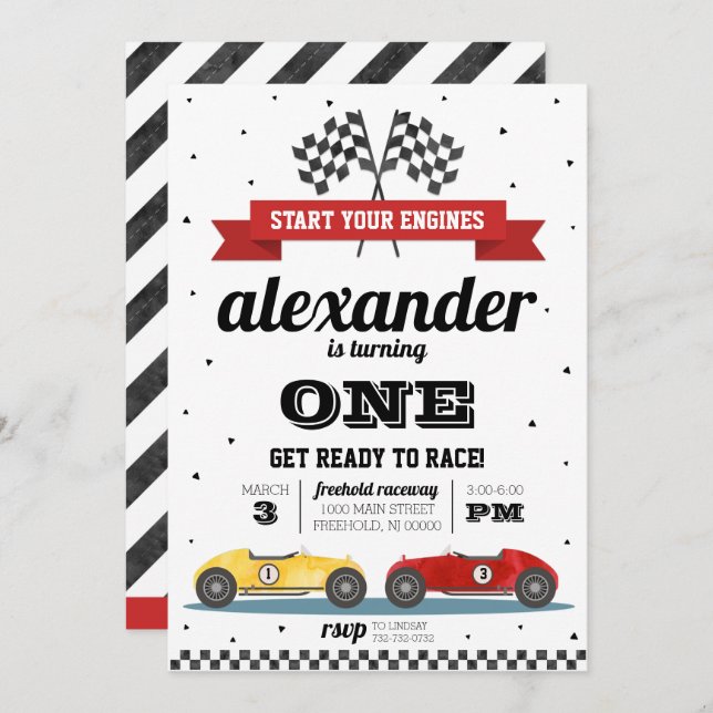 Convite de Aniversário do Carro Race (Frente/Verso)