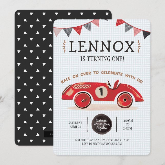 Convite de Aniversário do Carro Race (Frente/Verso)